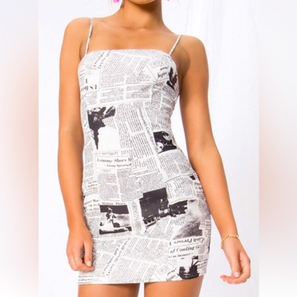 Superdown Letizia Printed Newspaper Dress